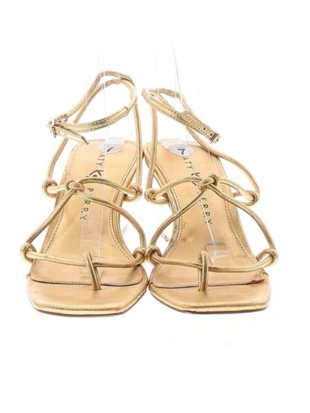 NEW NWT Katy Perry Sz 9.5 Gold Strappy Wedge Sandals with Ankle Tie - Picture 6 of 6